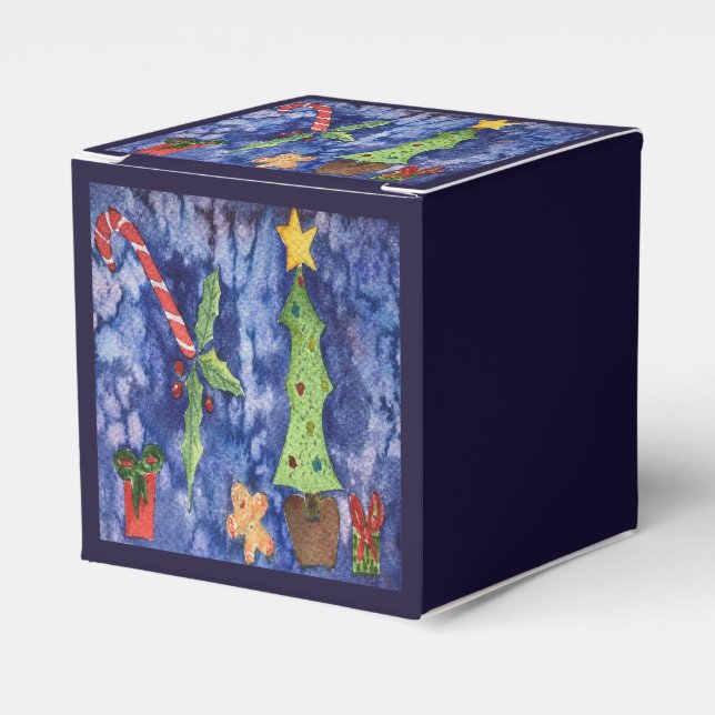 Caixinha De Lembrancinhas Feriados Felizes Ícones clássicos de Natal Aquarel (Frente)