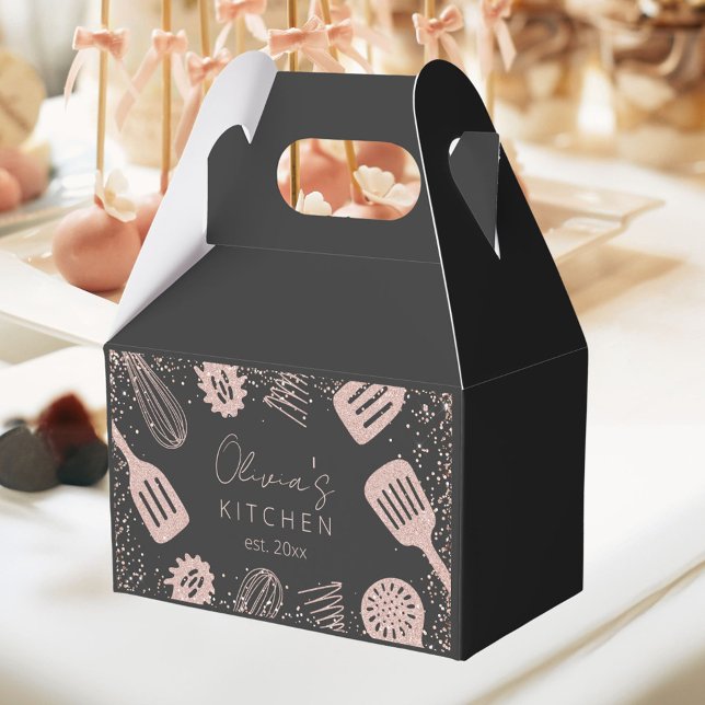 Caixinha De Lembrancinhas Ferramentas de Cozinhar Glitter Dourado para Rosa  (In situ)