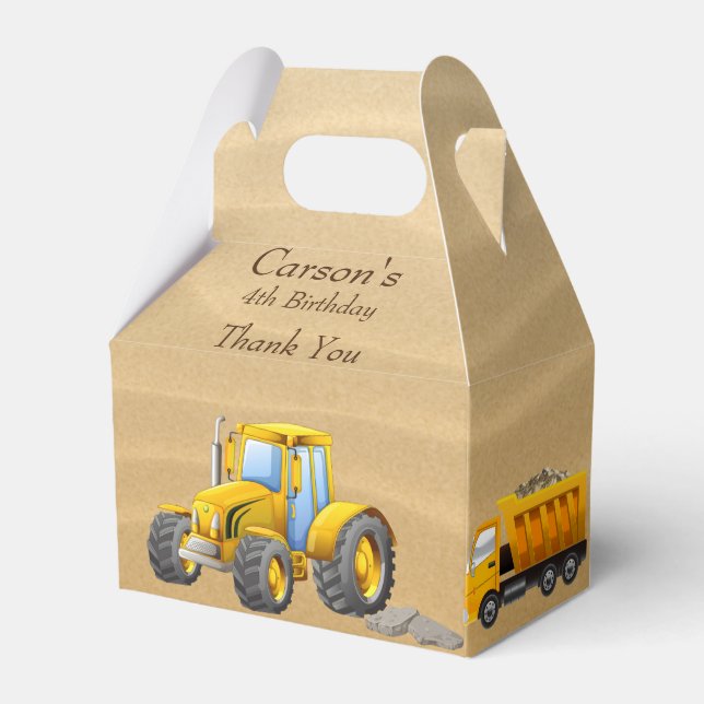 Caixinha De Lembrancinhas Festa de aniversário, Caminhões de Construção Amar (Frente)
