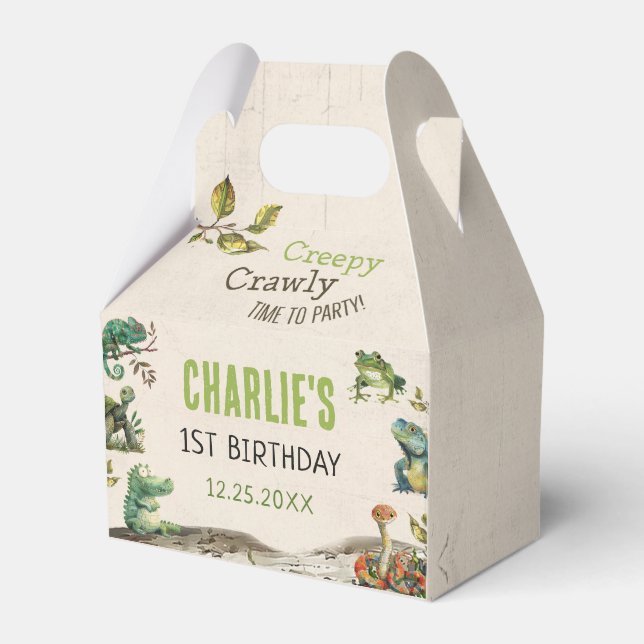 Caixinha De Lembrancinhas Festa de aniversário de Apresentação de Répteis (Frente)