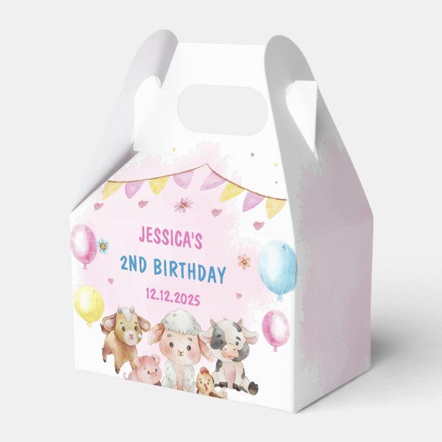 Caixinha De Lembrancinhas Festa de aniversário de Balões de Barnyard (Frente)