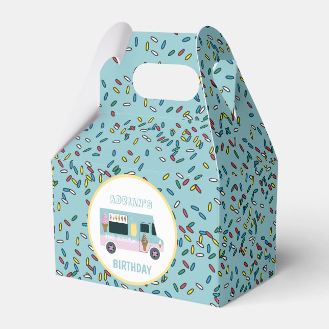 Caixinha De Lembrancinhas Festa de aniversário de Design de caminhão sorvete (Frente)