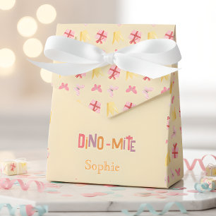 Caixinha De Lembrancinhas Festa de aniversário de dino cor-de-rosa com átomo