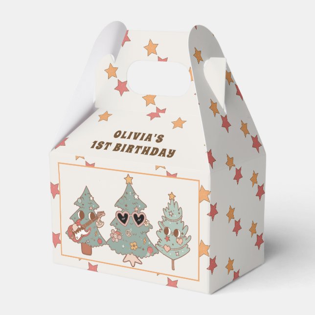 Caixinha De Lembrancinhas Festa de aniversário de Hippie da Árvore de Natal  (Frente)