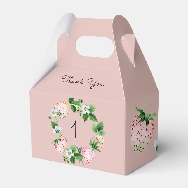 Caixinha De Lembrancinhas Festa de aniversário de morango Fruta branca rosa (Frente)