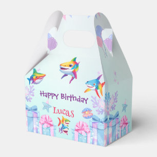 Caixinha De Lembrancinhas Festa de aniversário de tubarão-arco-íris divertid