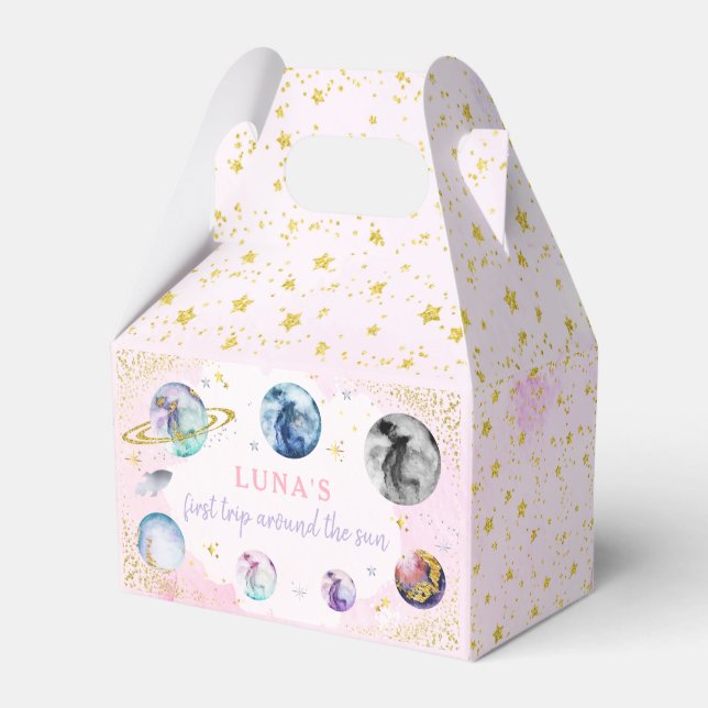 Caixinha De Lembrancinhas Festa de aniversário Espacial Primeira Viagem Em T (Frente)