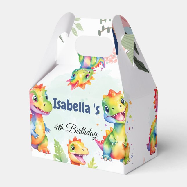 Caixinha De Lembrancinhas Festa de Aniversário Feliz do Dinossauro Floral (Verso)