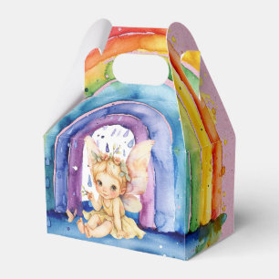 Caixinha De Lembrancinhas Festa de aniversário Pintada de Fada Amarela Rainb
