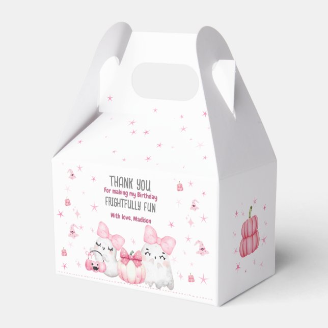 Caixinha De Lembrancinhas Festa de aniversário Rosa Fantasma Moderno e Bonit (Frente)