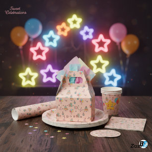 Caixinha De Lembrancinhas Festa de Aniversário Rosa Pastel - Bolo Fofo Balão