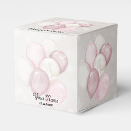 Caixinha De Lembrancinhas Festa de Balões Rosa e Branco em Aquarela Fofa