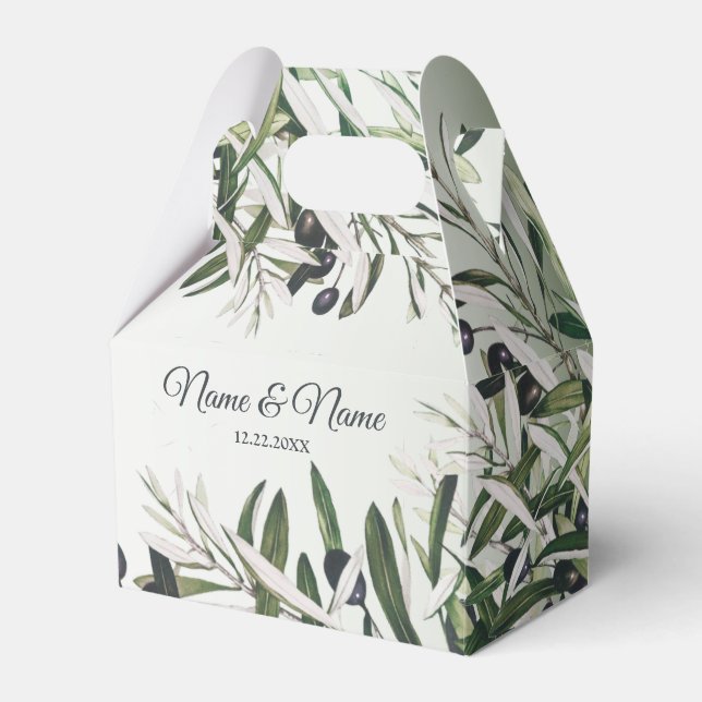 Caixinha De Lembrancinhas Festa de casamento Verde Deixa Oliva Negra Elegant (Frente)