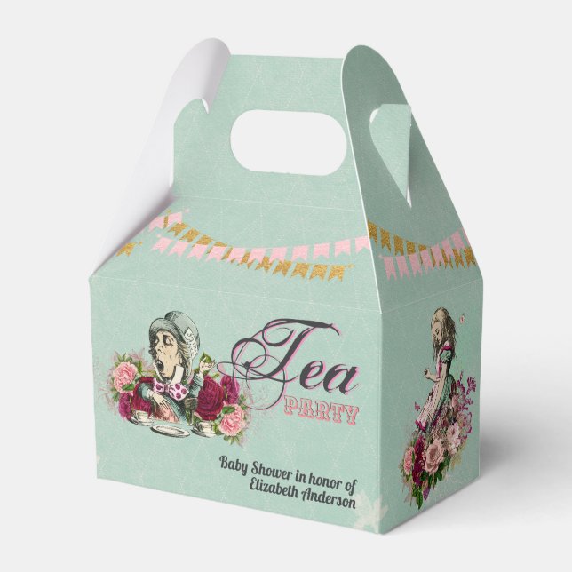 Caixinha De Lembrancinhas Festa de Chá Personalizada da Alice no País das Ma (Frente)