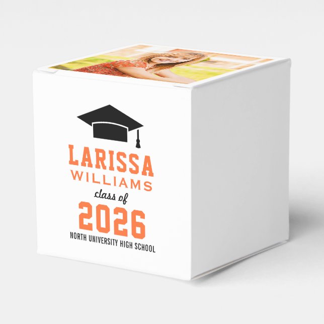 Caixinha De Lembrancinhas Festa de formatura Personalizada de Foto Laranja M (Frente)