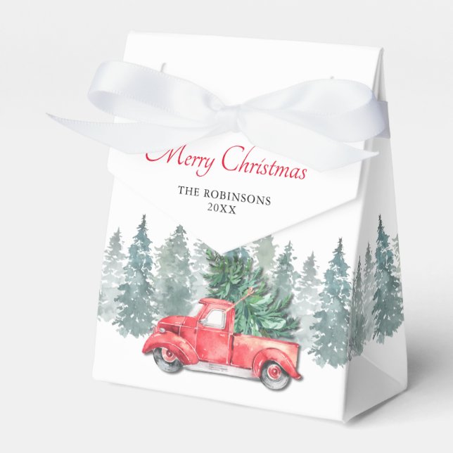 Caixinha De Lembrancinhas Festa de Natal e Férias de Caminhão Vermelho Antig (Frente)