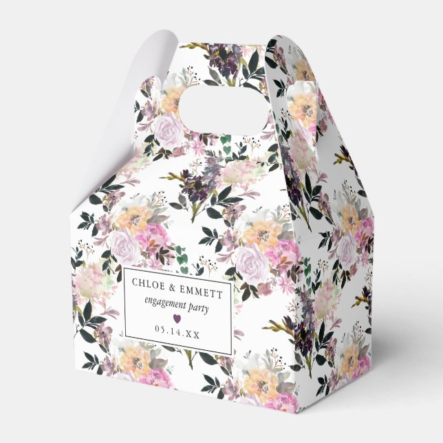 Caixinha De Lembrancinhas Festa de Noivado Floral Rosa Roxo (Frente)