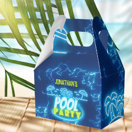 Caixinha De Lembrancinhas Festa de Piscina de Aniversário do Neon Verde Azul