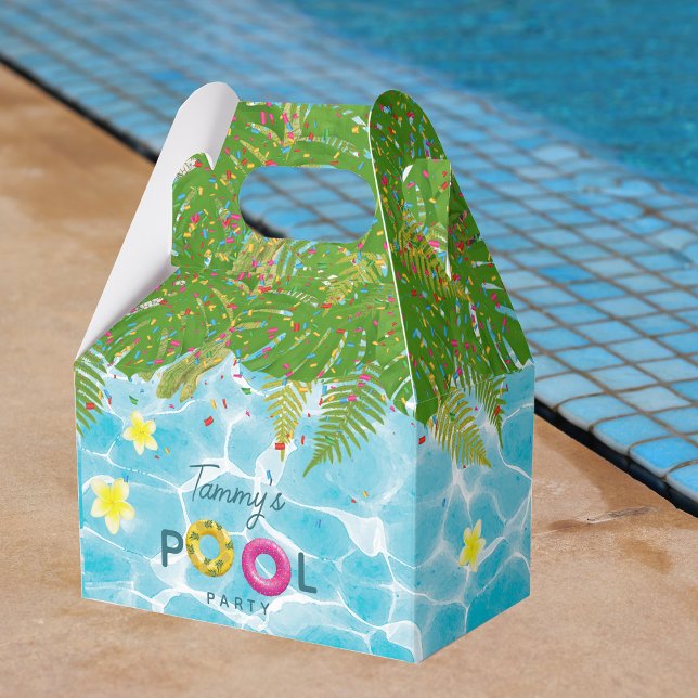 Caixinha De Lembrancinhas Festa de Piscinas Tropicais Nadando Piscina Aniver (Tropical Pool Party Swimming Pool Birthday Favor Box)