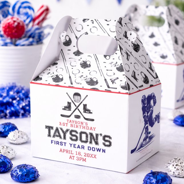 Caixinha De Lembrancinhas Festa de primeiro aniversario de Hóquei no Jogo (It’s Game Time Hockey 1st Birthday Party Favor Boxes
)