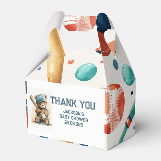 Caixinha De Lembrancinhas Festa Personalizada de Texto do Padrão de Baseball (Frente)