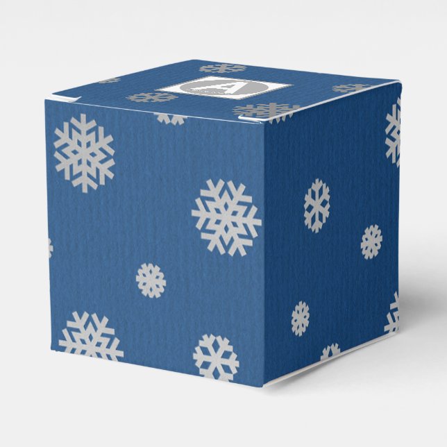 Caixinha De Lembrancinhas Festivo Winter Silver Blue Snowflakes Corporate (Frente)