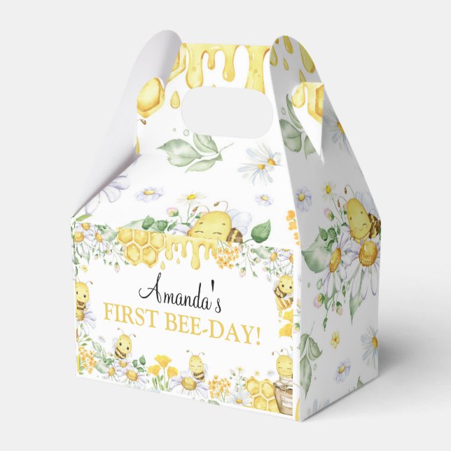 Caixinha De Lembrancinhas First Bee Day Floral Honey Bee Birthday Party (Frente)