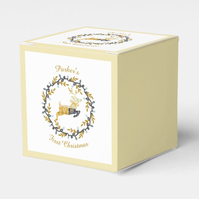 Caixinha De Lembrancinhas First Christmas Deer with Wreath Yellow Customize (Frente)