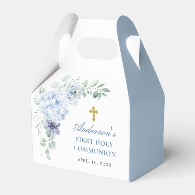Caixinha De Lembrancinhas First Holy Communion Dusty Blue Floral (Frente)