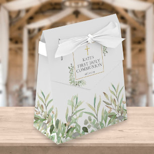 Caixinha De Lembrancinhas First Holy Communion Elegant Greenery Foliage