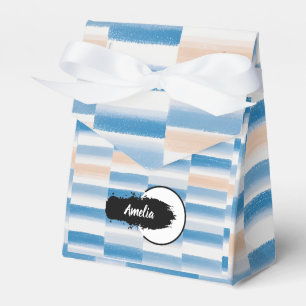 Caixinha De Lembrancinhas Fita Personalizada Azul e Pêssego Aquarela