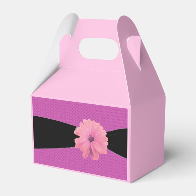 Caixinha De Lembrancinhas Fita Preta Flor Rosa (Frente)