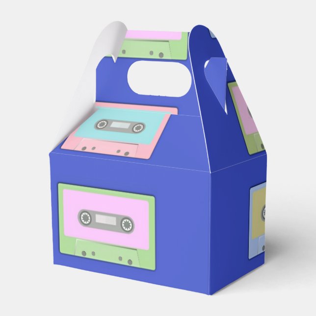 Caixinha De Lembrancinhas Fitas de cassete multicolores em azul (Frente)