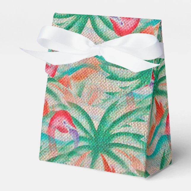 Caixinha De Lembrancinhas Flamingo Palm Tree Burlap (Frente)