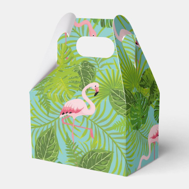 Caixinha De Lembrancinhas Flamingo tropical Palm Gift Box (Frente)