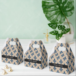 Caixinha De Lembrancinhas Fleur de Lis, Azul Marinho em Bege, Real, Seu Nome