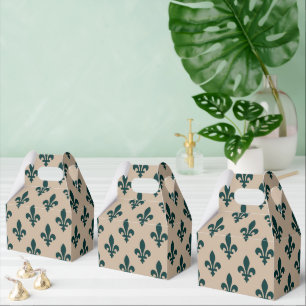 Caixinha De Lembrancinhas Fleur de Lis Pattern, Real Verde Francês em Creme