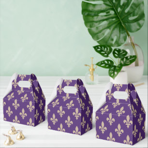 Caixinha De Lembrancinhas Fleur de Lis Pattern, Royal French Cream on Purple