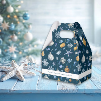 Caixinha De Lembrancinhas Flocos de neve e elementos costeiros náuticos