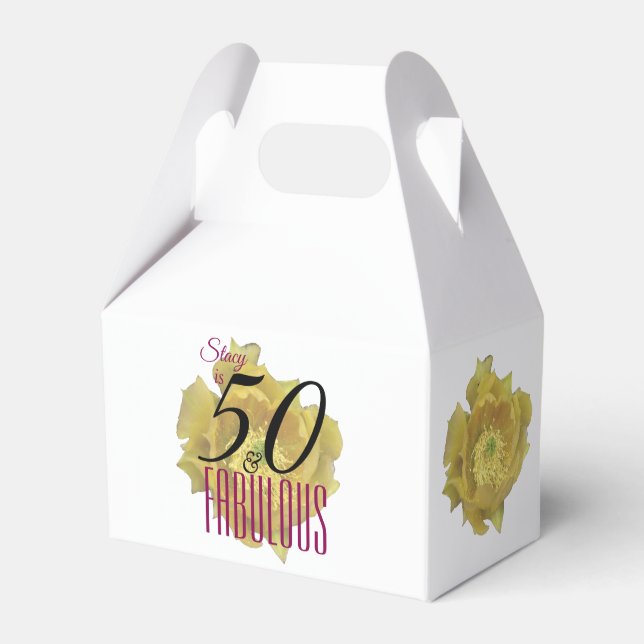 Caixinha De Lembrancinhas Flor amarelo de cacto 50 e aniversário fabuloso (Frente)