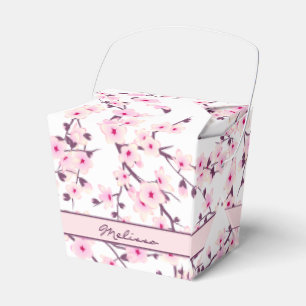 Caixinha De Lembrancinhas Flor de Cerejeira Rosa Branco Adicionar Nome
