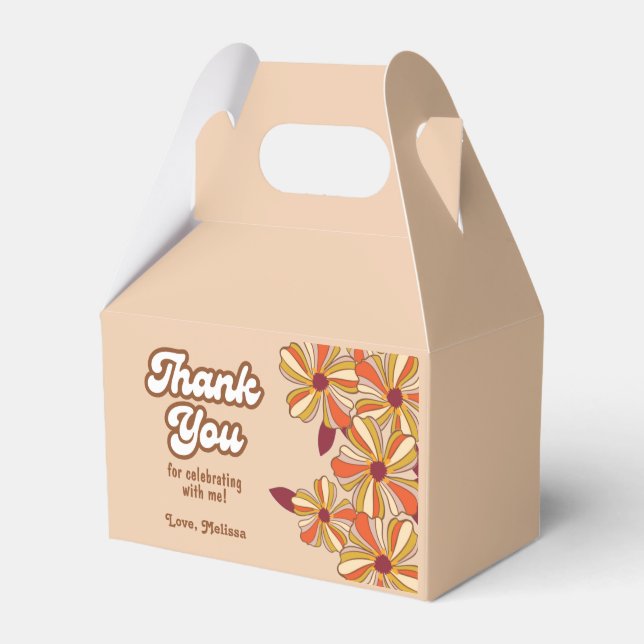 Caixinha De Lembrancinhas Flor de Hippie Groovy 70s retrógrado Obrigado (Frente)