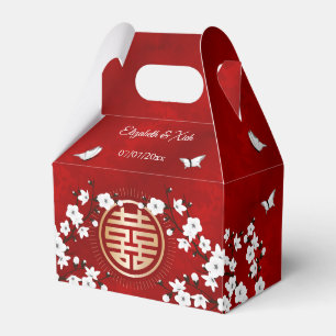 Caixinha De Lembrancinhas Flor de Oriental Branco Vermelho Casamento Chin
