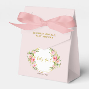 Caixinha De Lembrancinhas Flor rosa e Dourada chá de fraldas