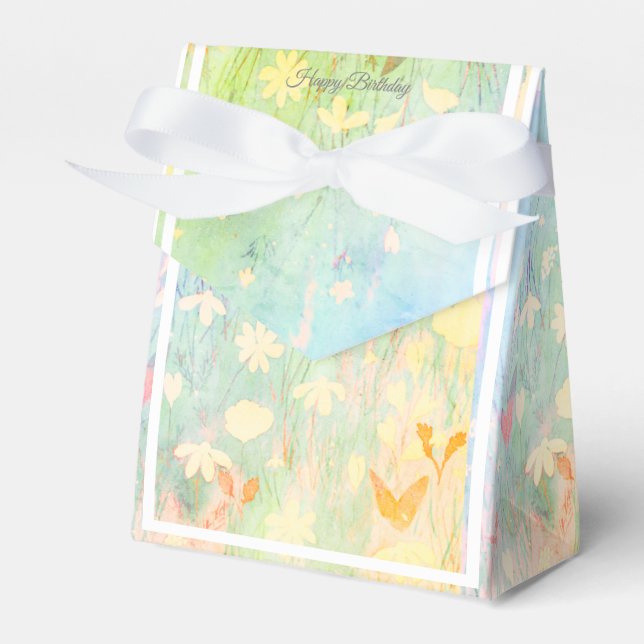 Caixinha De Lembrancinhas Flor Selvagem Verde Lente Aquarela B-dia Presente/ (Frente)