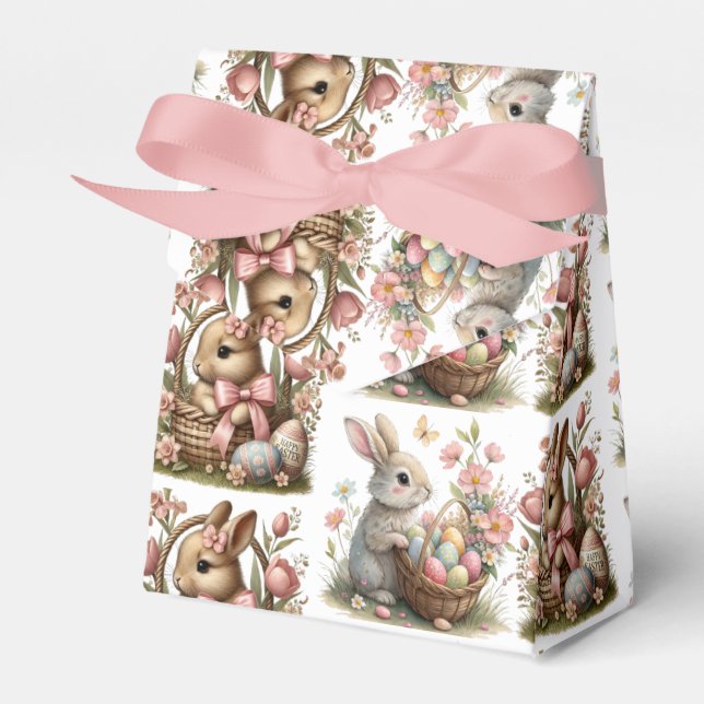 Caixinha De Lembrancinhas Flor silvestre de páscoa de coelho (Frente)