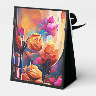 Caixinha De Lembrancinhas Floral Abstrato Art Laranja Vermelho Azul Flores
