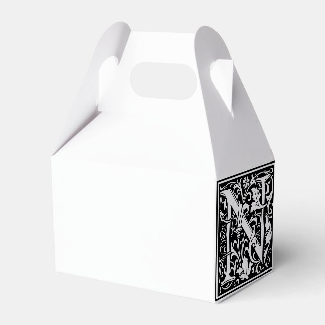 Caixinha De Lembrancinhas Floral alfabeta Monograma - Letra N Azulejo Morris (Frente)