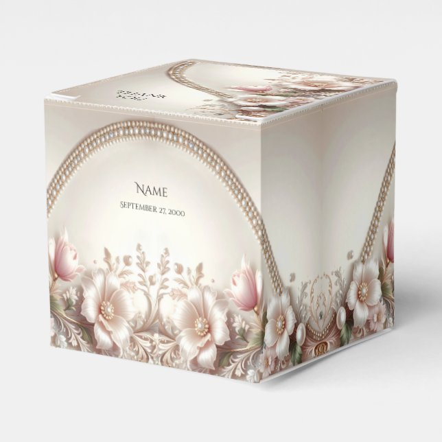 Caixinha De Lembrancinhas Floral and Pearl Embellishments Favor Box (Frente)