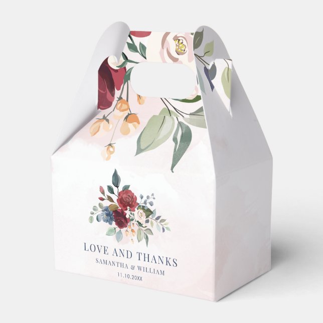 Caixinha De Lembrancinhas Floral Burgundy Greenery Modern Wedding (Frente)